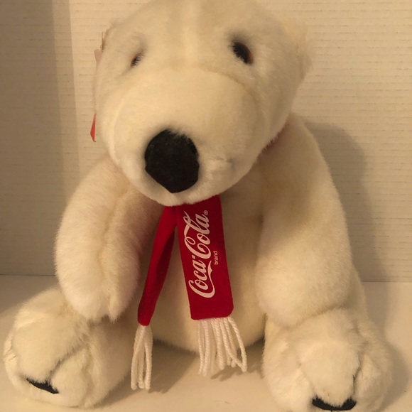 Vintage 1993 Coca-Cola 12" Plush Polar Bear Coca Cola Tag and Red Scarf NWT - Picture 1 of 7